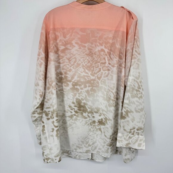 Calvin Klein Womens Long Sleeve Blouse Size 1X plus Peach Beige Ombre - Picture 11 of 12